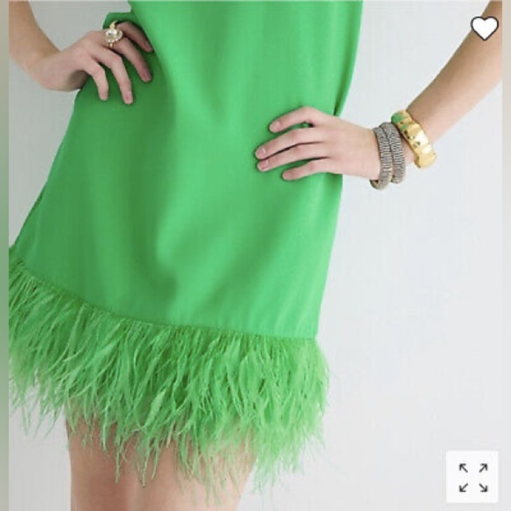 J.CREW Collection - Crepe Feather-Trim Shift Dress in Kelly Green - Picture 9 of 12